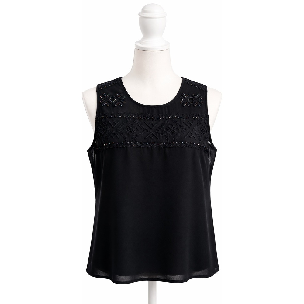 Banana Republic Black Embellished Yoke Sleeveless Tank‎ Top Womens XS
